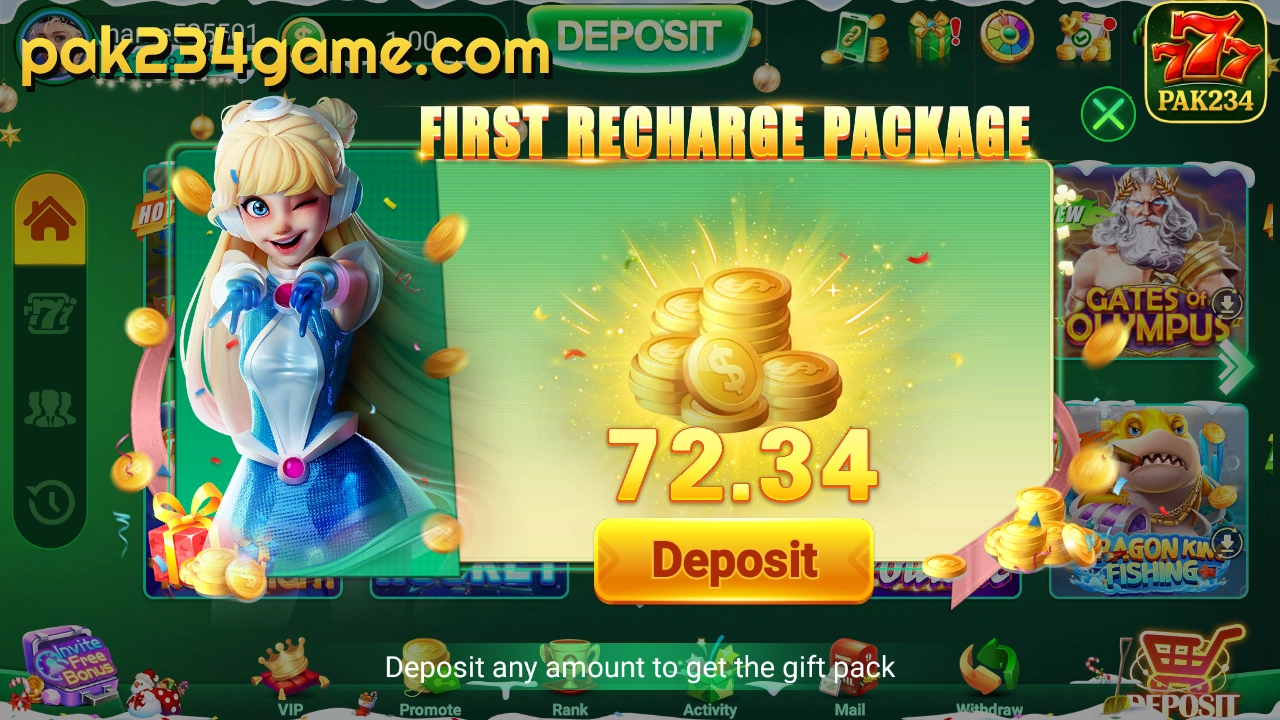 PAK234 app first deposit bonus package interface