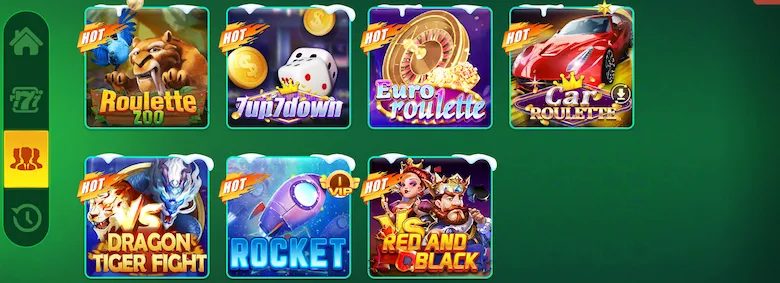 Pak234 multiplayer game selection including Roulette Zoo, 7up7down, Euro Roulette, Car Roulette, Dragon Tiger Fight and Rocket