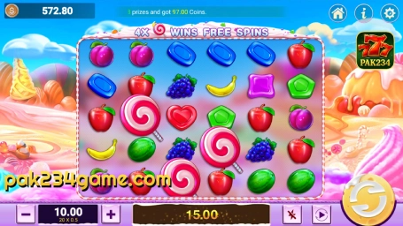 Sweet Bonanza style game layout in the PAK234 app