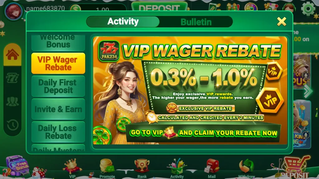 Event of PAK234 VIP (pak 234 vip) wager rebate banner 0.3%–1.0%